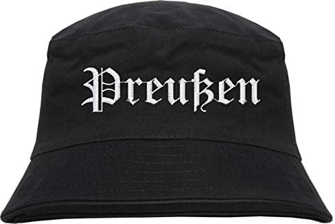 HB_Druck Preußen Fischerhut - Altdeutsch - Bestickt - Bucket Hat Anglerhut Hut Schwarz S/M