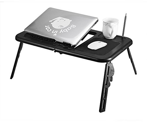 Estink Foldable Laptop Bed Desk, Height Adjustable Computer Table with Ventilated Cooling Design, Black