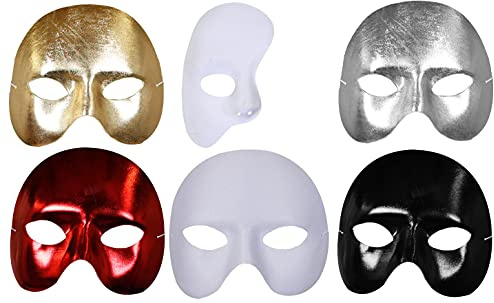 ILOVEFANCYDRESS 12X Mezza Maschera Mascherata Semplice Oro Argento Accessorio in Maschera Fantasma di Halloween Uomo Donna (Oro)