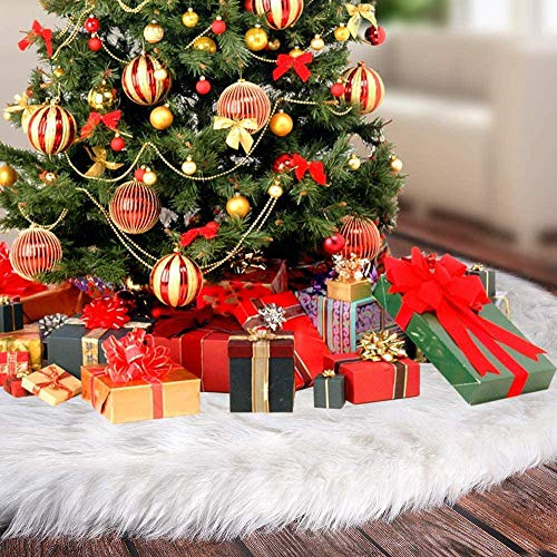 Lamin Weihnachtsbaum-Röcke, Kunstfell, groß, Plüsch, weiß, runde Basis, Weihnachtsdekoration für Ihren Weihnachtsbaum – passend für jede Baumgröße (weiß-121,9 cm)
