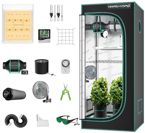MARS HYDRO Kit de tienda de cultivo 2x2, sistema completo de tienda de cultivo interior con luz LED TS600 de espectro completo, tienda hidropónica de 24.0 x 24.0 x 55.0 pulgadas de lona 1680D con