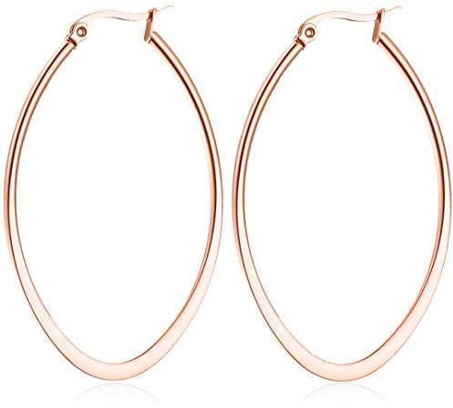 day.berlin Damen Creolen Drop in Rosegold 18k vergoldet, große Ohrringe oval aus 316L Edelstahl 5,4cm x 3,8cm / 2mm stark, nickelfrei und wasserfest