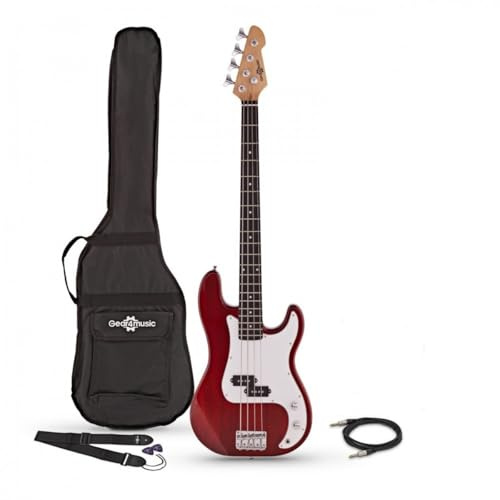 Bass Guitar LA by Gear4music Red with Gig Bag and Jack Cable