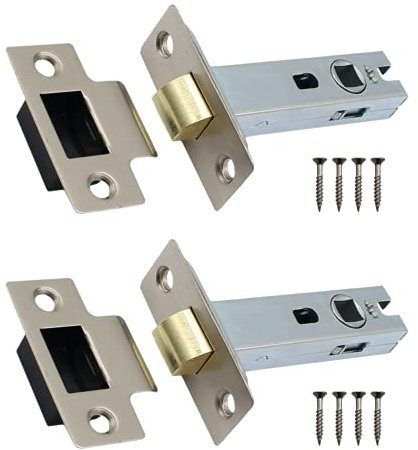 EAI Satin Nickel Tubular Latch, 76mm / 3 Inch, Pack of 2 | Internal Door Latches, For Left and Right Handed Doors, Adjustable Keep Prevents Rattling, Dust Box and Fixings Included