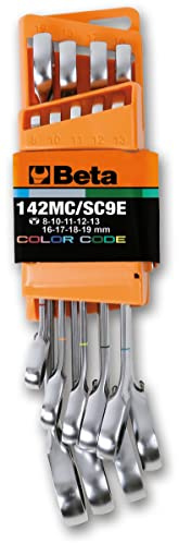 BETA 142MC/SC9I - Serie di 9 chiavi combinate a cricchetto reversibile colorate con supporto compatto