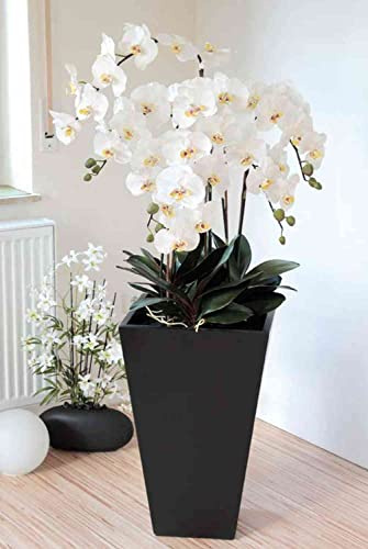 artplants.de Kunst Phalaenopsis Orchidee Wilhelmina, Holztopf, weiß, 150cm - Kunstblume Orchidee