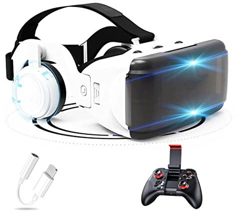 Gafas de Realidad Virtual, 3D VR Gafas con Controlador Bluetooth para Juegos Visión Panorámico VR Glasses para iPhone 13 Pro Max/13 Pro/13/12/11, para Samsung Galaxy S21, Huawei, Xiaomi