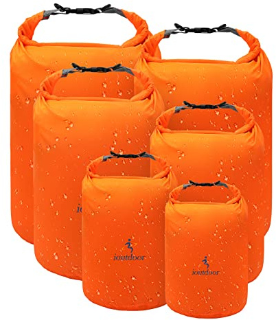 ioutdoor Trockentaschen-Set, wasserdicht, leicht, für Paddelboard, Kajakfahren, Angeln, Camping, Wandern, Zuhause, 6er-Pack, Orange, 2L + 5L + 10L + 20L+ 40L+ 70L, Trockentasche