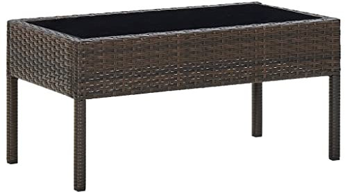 Makastle Garten Couchtisch mit Glasplatte Witterungsbeständig Gartentisch Beistelltisch Balkontisch Teetisch Terrassentisch Loungetisch Gartenmöbel, Braun 75x40x37 cm Poly Rattan