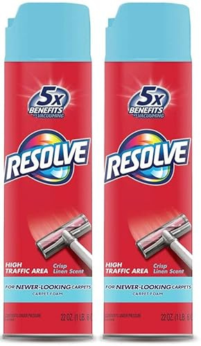 Resolve High Traffic Carpet Foam, Cleans Freshens Softens & Removes Stains, Crisp Linen, 22 Ounce (Pack of 2)