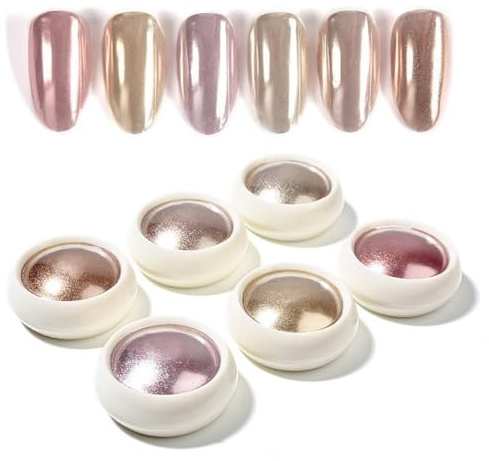 Chrome Nail Powder Set,6 Boxes Nail Art Metallic Mirror Effect Powder,Shiny Nail Glitter Powder for Nail Art Gel Polish Design Decoration (Nail Powder F)