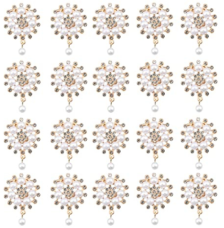 Jagowa 20 Pcs Rhinestone Pearl Embellishments Pearls Flower Fashion Advanced Round Brooches Accessories Decoration for Clothes Bags Gifts (Gold)