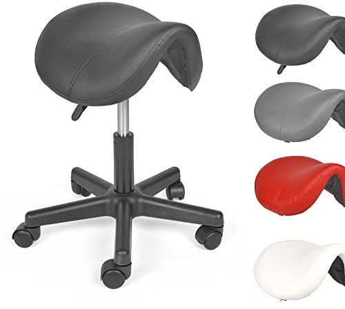 Mingone Sattelhocker Ergonomischer Arbeitshocker Höhenverstellbarer Bürohocker mit Rollen Sattelstuhl 360° Drehbarer Hocker für Büro Arbeitszimmer Studio, Schwarz