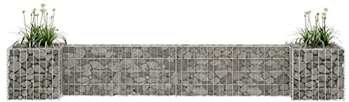 WIFESE Panier de Gabion en H Fil d'acier 260x40x40 cm Argenté Jardinière à Gabion Décoration de Jardin Parterre de Fleurs Terrasse Mur en Gabion Bordure Sécurisée Mur de Soutènemen