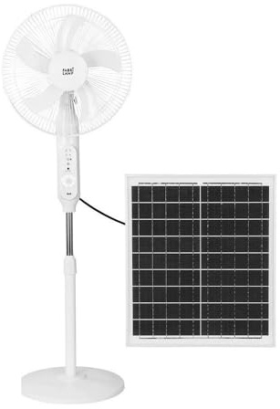 FABRILAMP Ventilador DC De Pie Solar Clima Blanco 30w 3vel 5asp Puerto Usb Y Luz C/remoto 43d Cable 4,20m