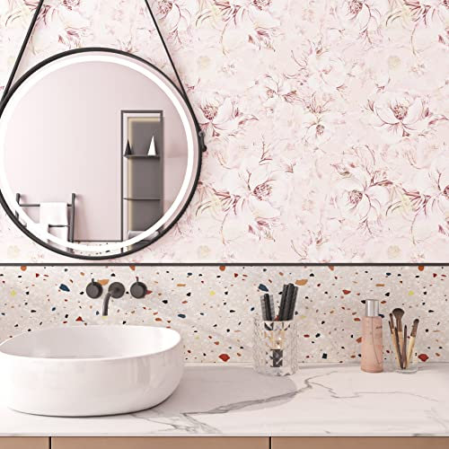 ReWallpaper Selbstklebende Tapete Blumen Hell Tapete Rosa Blumentapete 44.5cm X 3m Fototapete Kinderzimmer Mädchen Floral Klebefolie Möbel Muster Vintage Wand Tapeten Wohnzimmer Schlafzimmer