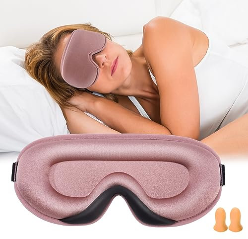 Schlafmaske Frauen, Weiche und Atmungsaktive 3D-Schlafmaske für Seitenschläfer Seiden Schlafmaske Augenmaske Schlafbrille mit verstellbarem Riemen Sleep Mask - Roségold