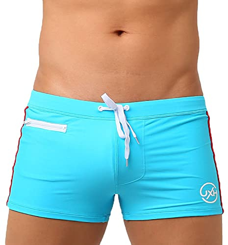 AIEOE Herr boxer badbyxor tajta korta badshorts push up med avtagbar dyna och liten blixtlåsficka snabbtorkande simbyxor för simning surfing, blå, L