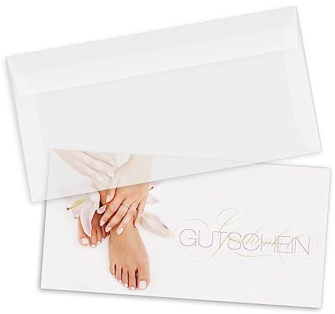 GESCHENKGUTSCHEINcom - 100 Geschenkgutscheine mit Umschlag - Formulare mit Motiv für Fußpflege Nagelstudios. Fußpflegegutschein FU9234-1-100