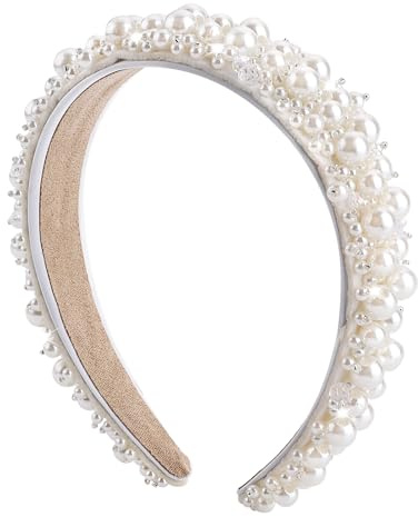 Yolev Women's Pearl Headbands White Faux Pearl Hairbands Bridal Beaded Hair Hoop Wedding Headpieces Hair Styling Accessories for Women and Girls