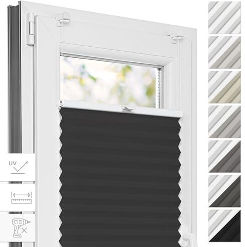 Estika Thermo Plissee ohne Bohren - 80 x 180 cm - Farbe: Graphite - Fensterrollos für innen, Plissee Verdunklung, Plissee Blickdicht, Rollos für Fenster ohne Bohren