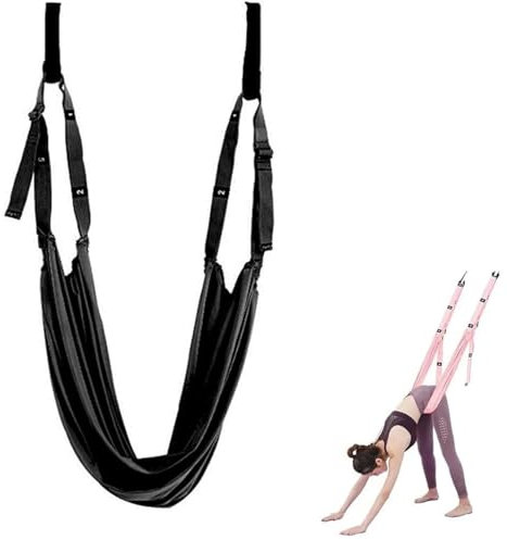 Yogagurt Hängematte Aerial Yoga Seil Training Schaukel Set Yoga Stretching Band Dehnungsband Übungsband für Yoga Ballett Pilates Gymnastik Flexibilität Faszien Training Damen Geschenk (Schwarz)