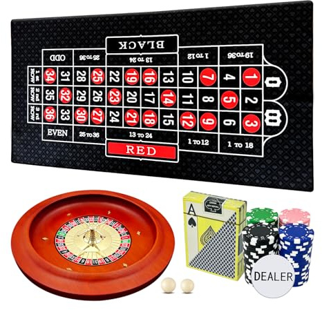 Ygebet 11 Inch Solid Roulette Wheel Set with 47.2x22.8 Inch Double-Sided Table Layout Felt Mat, 100 ABS Chips, and Dealer Button for Casino Roulette Games