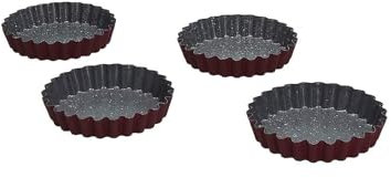 Avilia Set 4 Stampi Antiaderenti per Crostatine - Set 4 Stampi per Crostatine e Piccoli Dolci, in Acciaio al Carbonio, 10x1.8cm, Nero