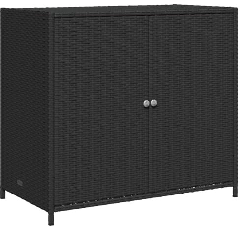 vidaXL Gartenschrank, Geräteschrank mit viel Stauraum, Beistellschrank Schrank mit Türen, Balkonschrank Terrassenschrank, Schwarz Poly Rattan