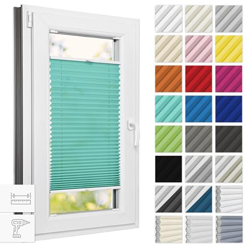 Estika Plissee mit Bohren 80 cm x 200 cm - Türkis - Rollos für Fenster, Jalousien Fenster für innen, Raffrollo, Fenster plissee