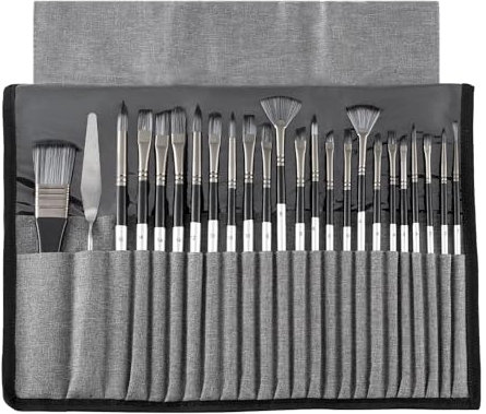 24 Stück Pinselset Acrylfarben, Premium Aquarellpinsel Nylonpinselset Pinsel Set Gouache Pinsel mit Spachtel Und Aufbewahrungstasche, Ideal für Malbegeisterte
