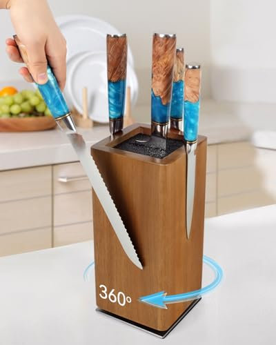 Messerblock Magnetisch -KUCHEASY Drehbar 360 Grad Magnetisch Ohne Messer -Magnetischer Messerblock Holz -Universal Messerhalter Magnetisch Messerständer für Küchentheke magnetic knife holder