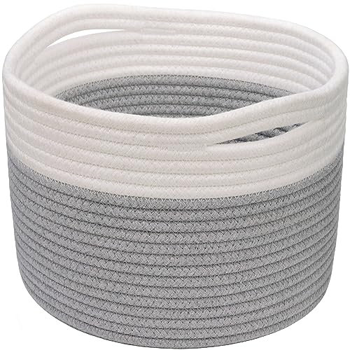 TIMEYARD Aufbewahrungskorb Kinder, Wäschekorb Kinderzimmer Klein, Baumwollkorb, Spielzeugkorb, Geschenkkorb für Frauen, Regal, Korb Geflochten, 24x18cm, Grau & Weiß