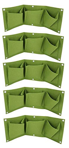 QANYEGN 5 Stück Pflanzenzuchtbeutel Zur Wandmontage, Gartenpflanzer-Pflanzenzuchtbeutel, 3 Taschen Pflanzgefäß-Gartentaschen Für Drinnen Und Draußen(Grün)