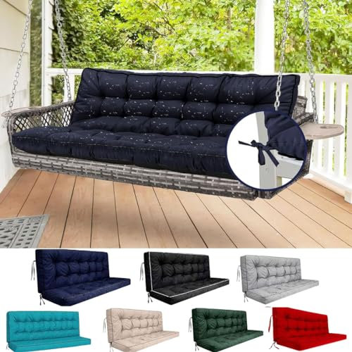 BEOTAY Gartenschaukel Sitzkissen 55,Wasserdicht Bankauflage Outdoor Mit Rückenlehne,4 Verdicken Schaukelsitz Auflage,Schaukel Zubehör Für Hinterhof,Terrasse,Rasen,Navy Blue