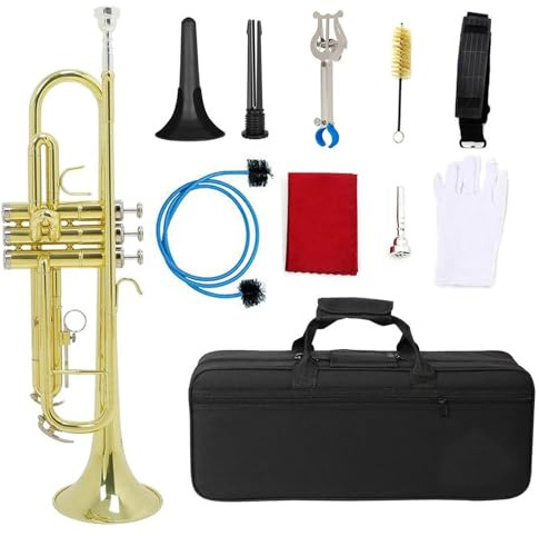 Trompete Bb Flache Messing Instrument Große Kaliber Horn Trompete Mit Box Mundstück Musikinstrument Zubehör(Color:12)