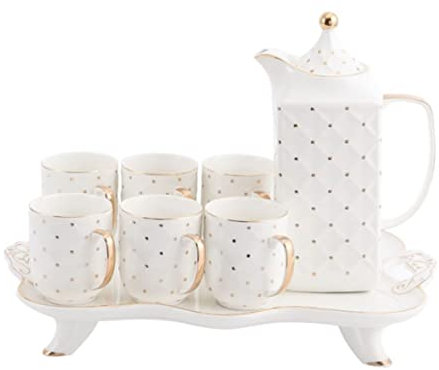 WOTZOV Teeservice für Erwachsene Keramik-Teeservice Kaffeetassen-Set Einfaches 8-teiliges Porzellan-Teeservice Kaffee-Teeservice Tassen Teekanne Teeservice mit Teekanne