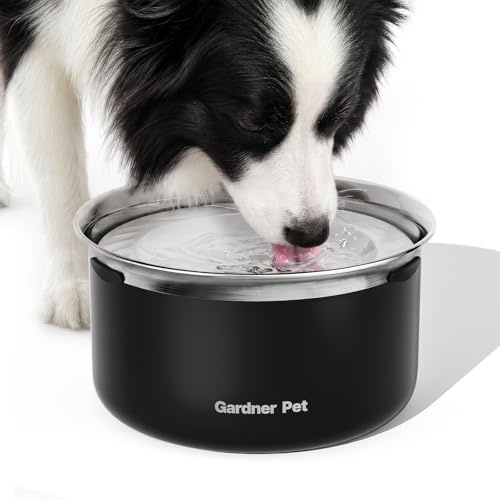 Gardner Pet Gamelle Anti-Éclaboussures pour Chien 3.85L - Gamelle Eau en Acier Inoxydable pour Gros Chien Anti-Étouffement Anti-Renversement - Bol Anti-Goutte avec Flotteur sans BPA - Noir