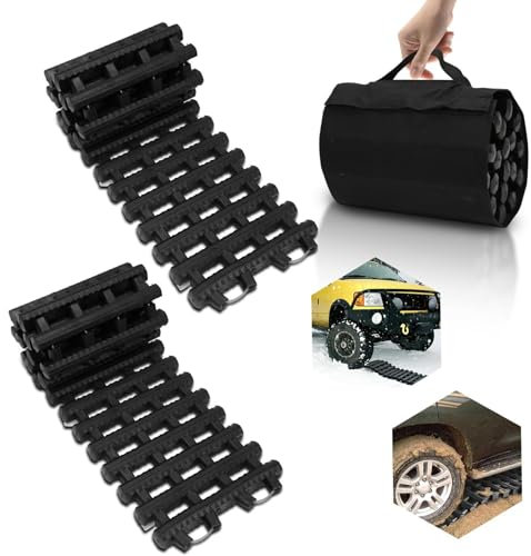 HOUSN 80 x 21 cm Auto Anfahrhilfe, 2er-Set Traktionshilfe, Schwerlast Gummi Anfahrtshilfe Set, Traktionsmatte mit Tragetasche, Offroad Anfahrmatte Sandblech,Schwarz,80cm*22cm