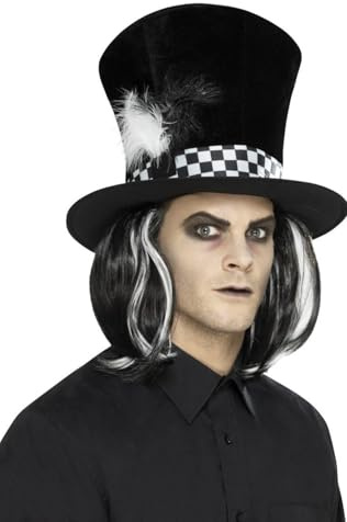 Dark Teeparty Märzhase Zylinder mit Haaren Hut Zylinderhut Alice im Wunderland Halloween Kostüm-Zubehör