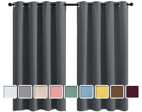 Yurun Schiebevorhang, Lärmschutz Thermovorhang Gegen Kälte und Hitze, Für Schlafzimmer Kinderzimmer, Lichtdurchlässig, Aus 100% hochwertigem Polyesterfaser, Grau, 100x160cm(HxB), 2 stück