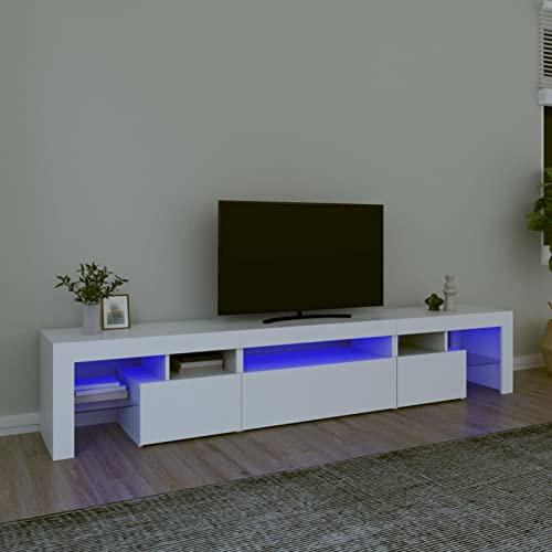 Sufrk Meuble TV avec lumières LED Blanc 215 x 36,5 x 40 cm Meuble TV mobile pour télévision, meuble industriel table basse vintage console pour salon