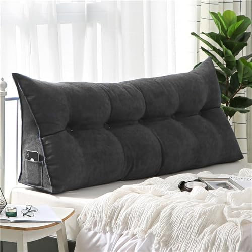 Lesekissen für Bett und Couch, 100 x 50 x 20 cm, dreieckiges Rückenkissen mit Kopfteil-Design, Wandkissen mit Seitenfach, perfektes Buchkissen für gemütliches Leseerlebnis