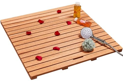 Caillebotis Salle de Bain, Caillebotis Bois avec Poignée, Tapis de Douche Antidérapant, Tapis Antidérapant for Porte, Sauna, Spa, Patio, Piscine, Utilisation en Extérieur(23.6 * 11.8in)
