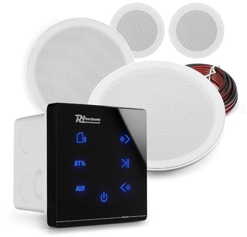 Power Dynamics 4x MSLP65 Marine Ceiling Speakers With A100B Black Wall Amplifier - Bluetooth Weatherproof Outdoor Speaker System