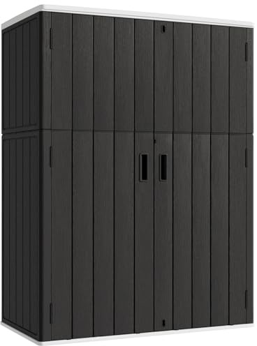 KINYING Outdoor Vertical Storage Shed,57 Cu.ft Outdoor Storage Cabinet Waterproof,Resin Sheds & Outdoor Storage Clearance for Garden,Patio,Backyard,Lockable (Black)