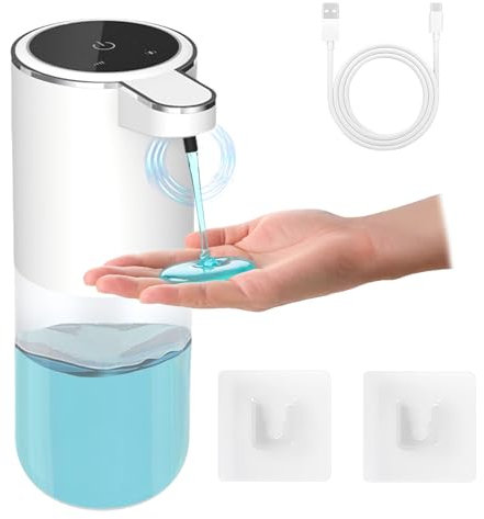 ANFUN Dispensador de jabón automático sin Contacto, 400ML Automatico Dispensador Jabon Baño, IPX5 Resistente Dispensador jabón líquido con 4 Niveles Ajustables, para Baño Hotel Oficina Cocina