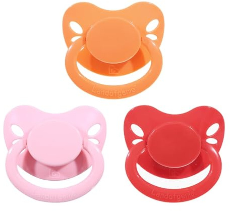 Landofgenie Erwachsenengröße Schnuller Großer Saugerschild Schnuller 3 Stück-Rot + Orange + Rosa Schmetterlingsform