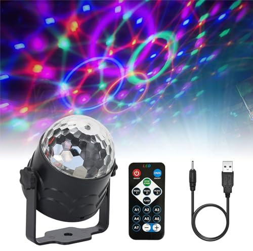 Luci Discoteca,Luci Discoteca LED,Palla da Discoteca,360 ° Ruotabile,7 Colori RGB, con Telecomando e Cavo di Ricarica USB,Luce da Discoteca per Famiglia,Festa Disco Bambini,Feste,Club,Matrimoni
