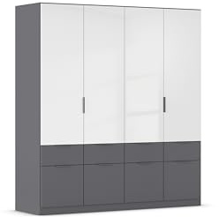 Rauch Möbel Aberdeen, Schrank, Hochglanz Weiß/Grau metallic, Breite 181 cm | Kleiderschrank, 4-türig, 8 Schubladen, für Schlafzimmer, Kinderzimmer, Wohnzimmer, Garderobe, Flur